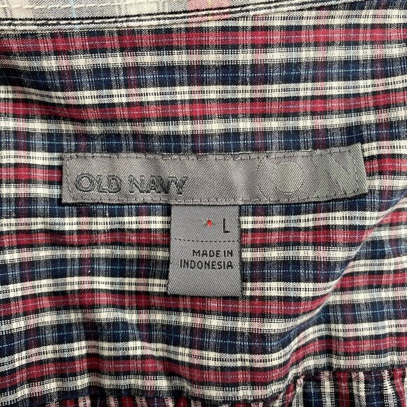 Old Navy Mens Shirt Large Plaid Button-Up Reversible Cuff 100% Cotton - Picture 4 of 7